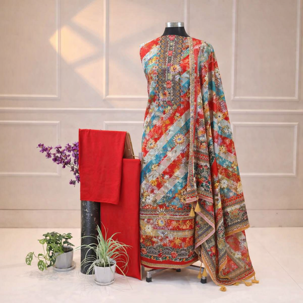 Premium Printed Unstitched Lawn Three Piece