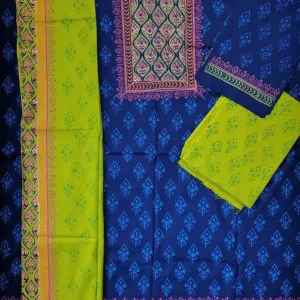 Royal Blue & Lime Green Contrast Premium Cotton Three-Piece