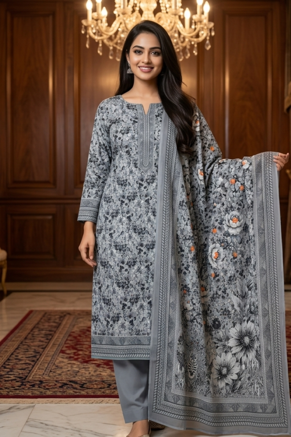 Premium Digital Printed Lawn Unstitched 3-Piece Dress – Elite Flora Collection