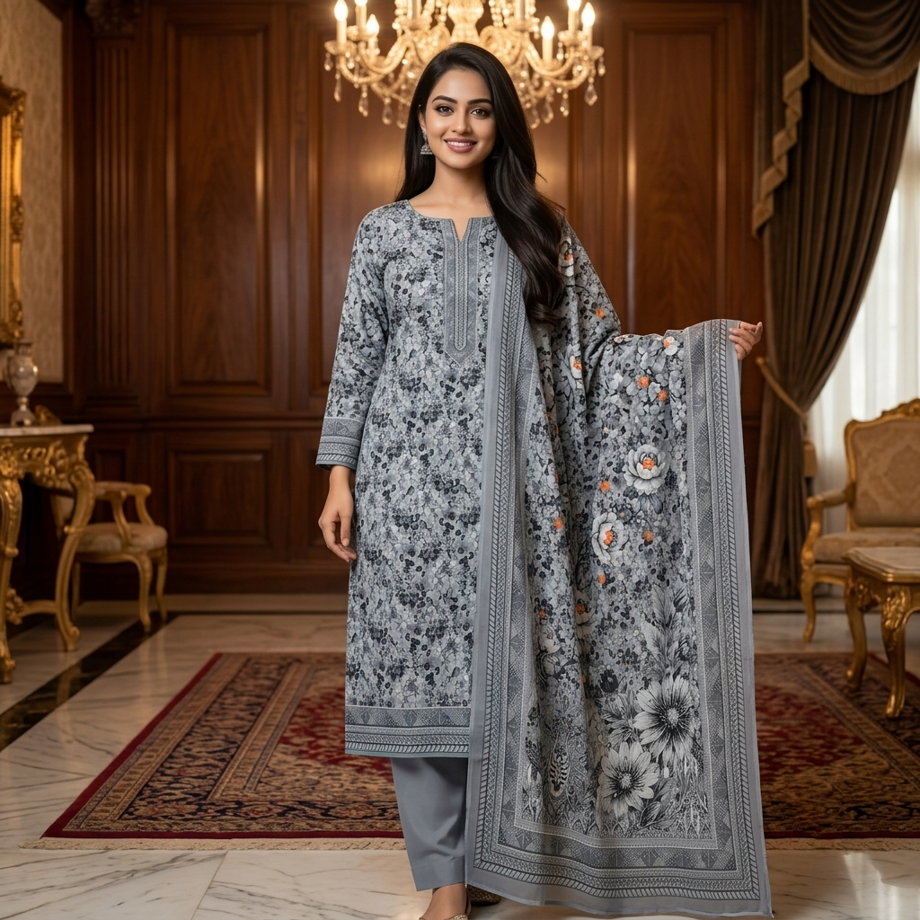 Premium Digital Printed Lawn Unstitched 3-Piece Dress – Elite Flora Collection