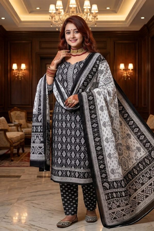 Premium Digital Printed Lawn Unstitched 3-Piece Dress – Elite Ikat Collection