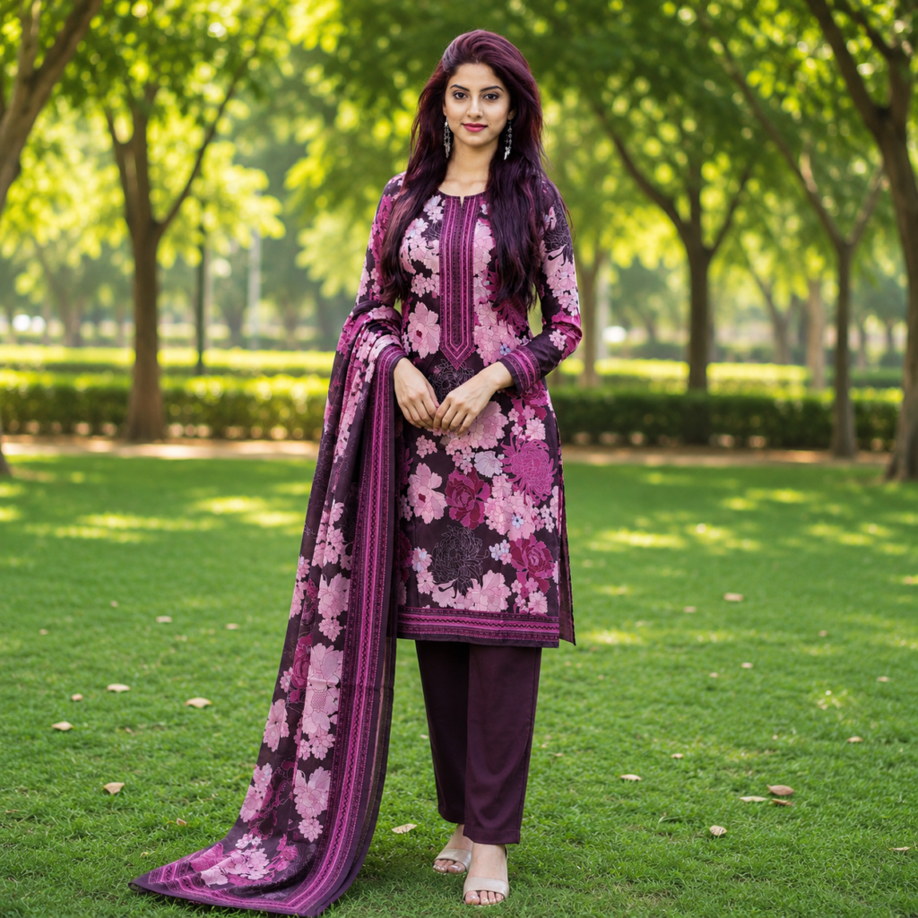 Women's Unstitched Floral Printed 3 Piece Dress