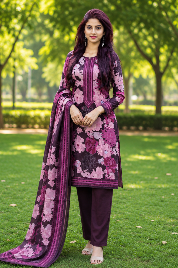 Women's Unstitched Floral Printed 3 Piece Dress